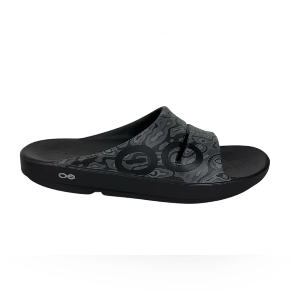 OOFOS Sport Slide Sandals Mens US 12 Gray Black  Camouflage Recovery Comfort